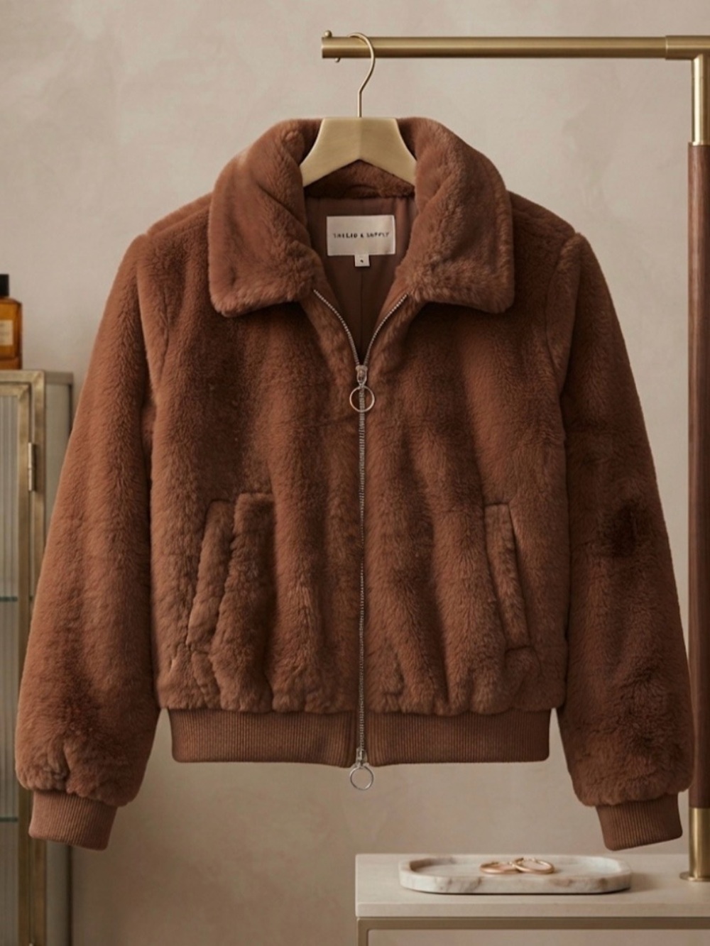 Dry Goods Plush Faux-Fur Bomber Jacket - Brown